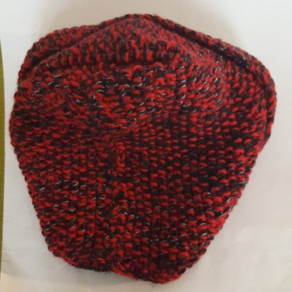 Hood Hat Reversible Red Black Knit Polarfleece OOAK Hand Made - Picture 7 of 8